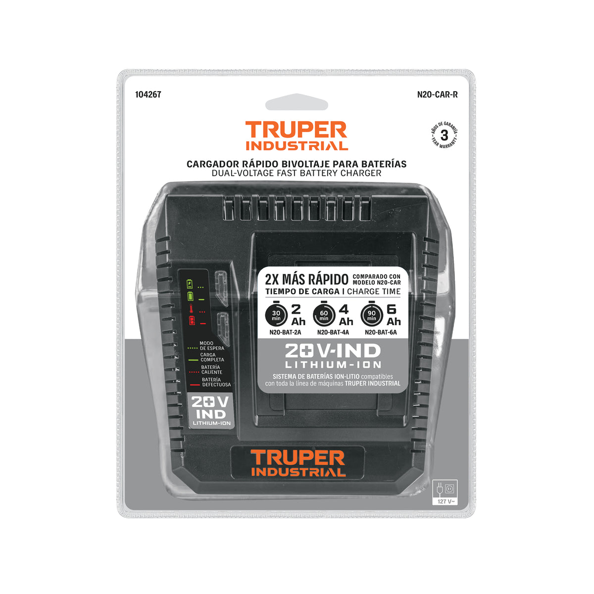 Cargador Rápido Truper N20-CAR-R Bivoltaje 21.5V 6A | Industrial