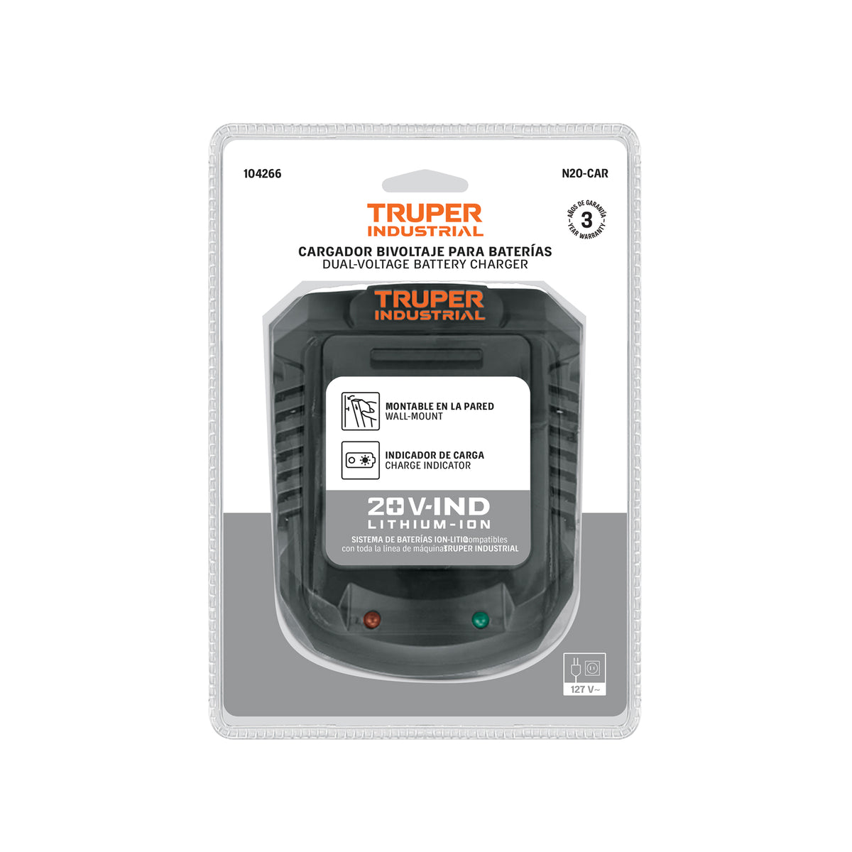 Cargador Truper N20-CAR 21.5V Bivoltaje 110-220V Industrial