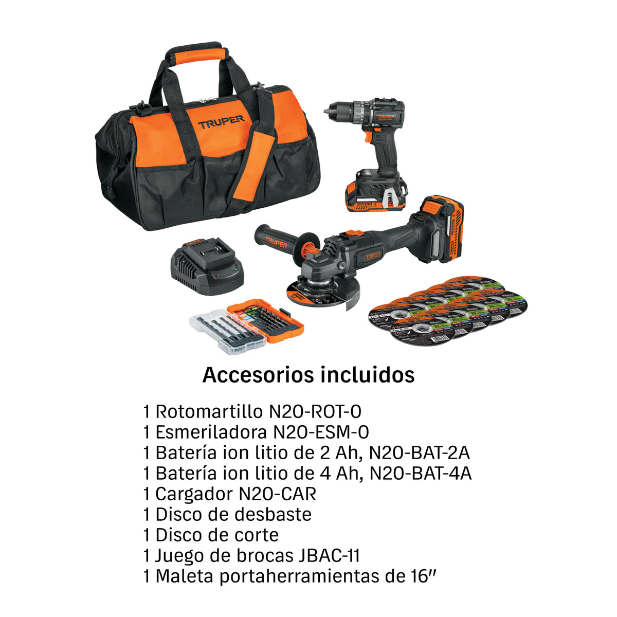 Combo Rotomartillo/Destornillador Truper N20-COMBO-RE, 20 V, Torque 70 Nm