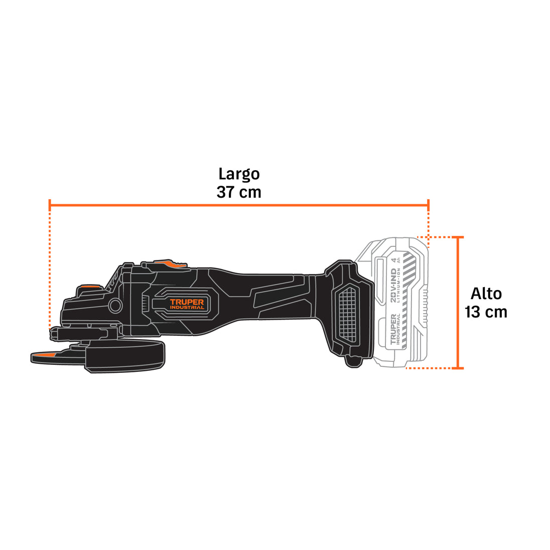 Esmeriladora Inalámbrica Truper 20V Brushless 4-1/2" 4Ah N20-ESM-0