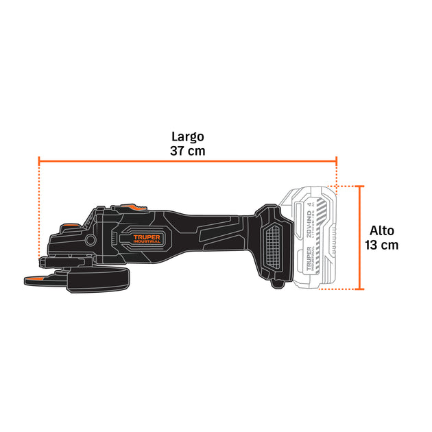 Esmeriladora Inalámbrica Truper 20V Brushless 4-1/2" 4Ah N20-ESM-0
