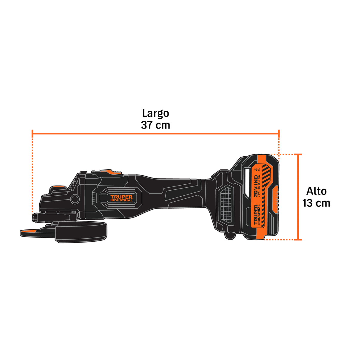 Esmeriladora Angular Truper 20V Brushless 4-1/2" 4Ah | N20-ESM-2
