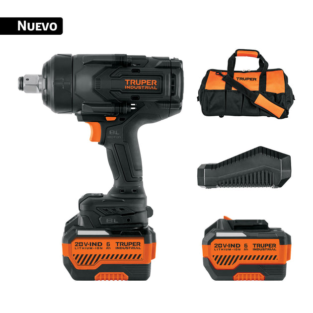 Llave Impacto Truper 20V Brushless 3/4" 1300Nm 2 Baterías 6Ah N20-LL13-2