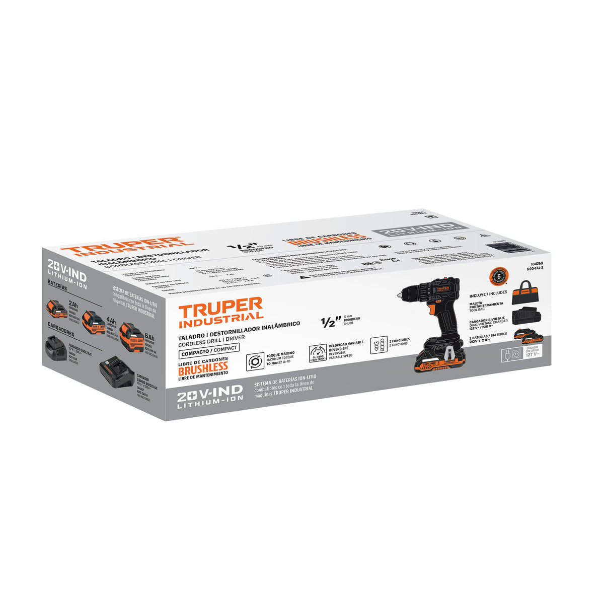 Taladro Inalámbrico Truper 20V Brushless 70Nm 1/2" 2Ah | N20-TAL-2