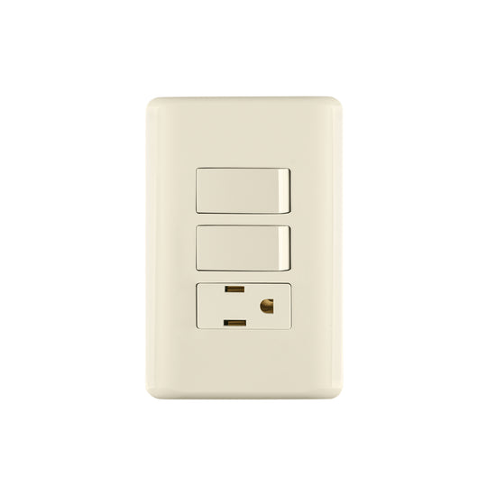 PA-APCO-B2I Placa armada 2 interruptores y contacto, marfil, Basic