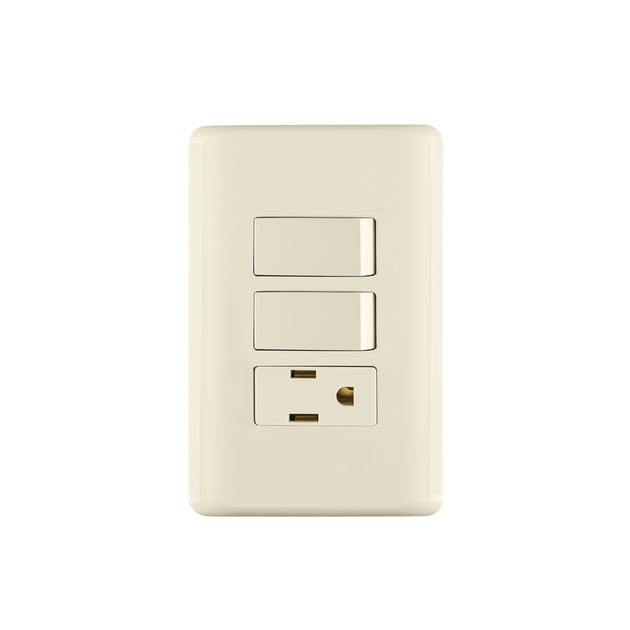 PA-APCO-B2I Placa armada 2 interruptores y contacto, marfil, Basic