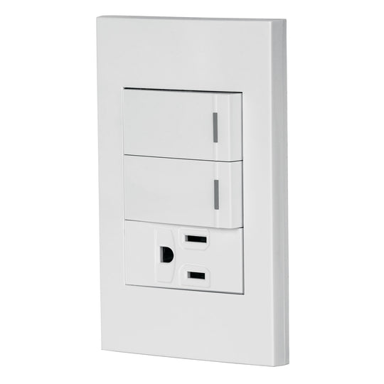 PA-APCO-E2B Placa armada 2 interruptores,1 contacto,1mod,Española,blanco