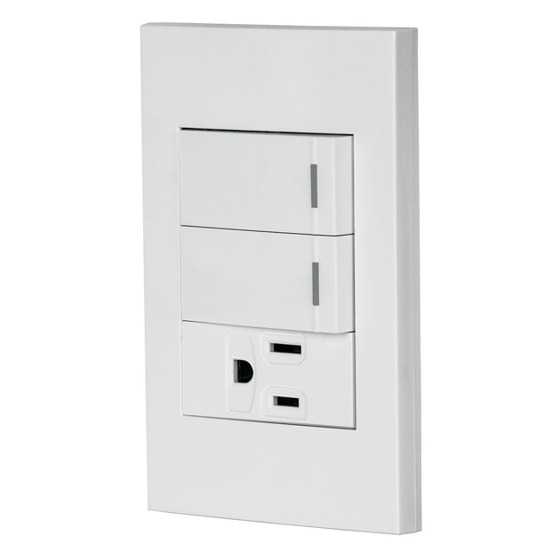PA-APCO-E2B Placa armada 2 interruptores,1 contacto,1mod,Española,blanco