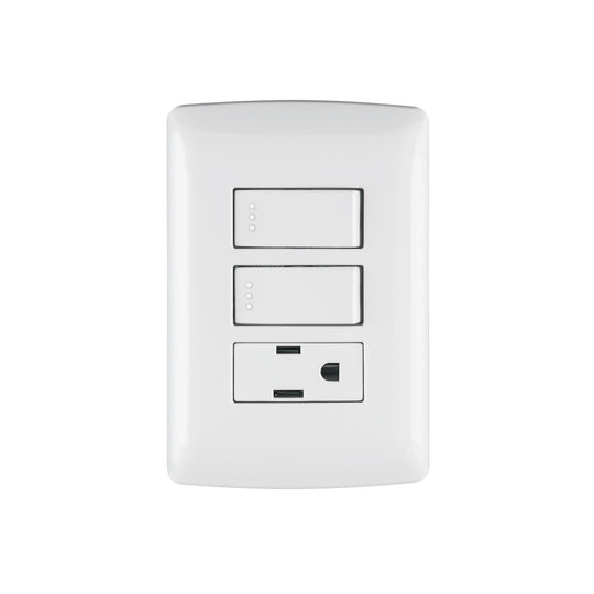PA-APCO-I2B Placa armada contacto 2 interruptores,blanco, línea Italiana