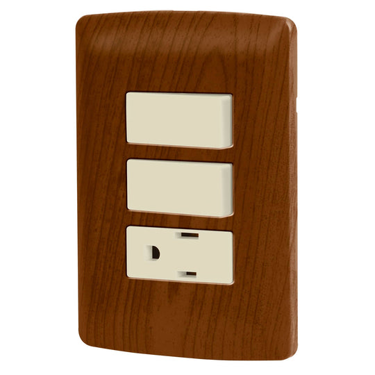 PA-APCO-I2M Placa armada contacto 2 interruptores,madera, línea Italiana
