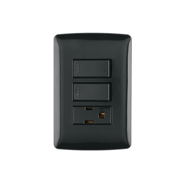 PA-APCO-I2N Placa armada contacto 2 interruptores, negro, Línea Italiana
