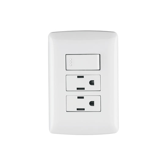 PA-APCO-I3B Placa armada 2 contactos e interruptor,blanco,línea Italiana