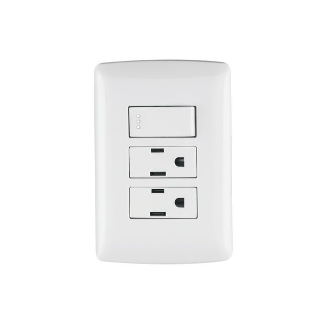 PA-APCO-I3B Placa armada 2 contactos e interruptor,blanco,línea Italiana