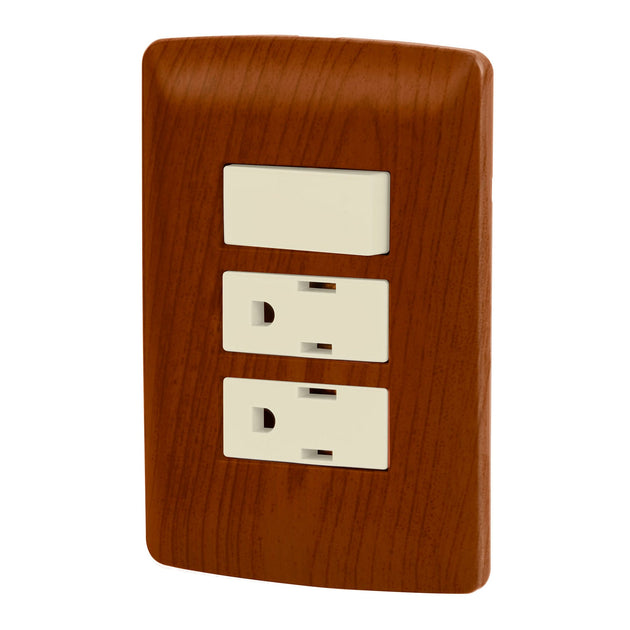 PA-APCO-I3M Placa armada 2 contactos e interruptor,madera,línea Italiana