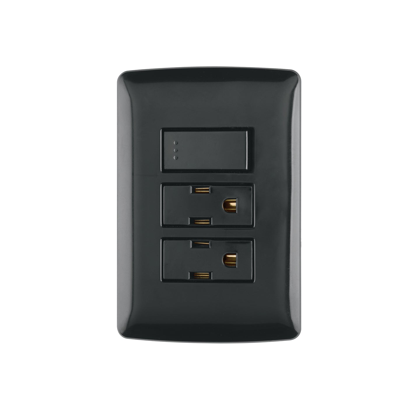 PA-APCO-I3N Placa armada 2 contactos e interruptor,negro, línea Italiana