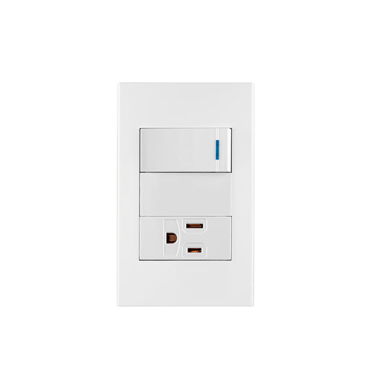 PA-APCO1-EB Placa armada 1 interruptor,1 contacto,1mod, Española, blanco