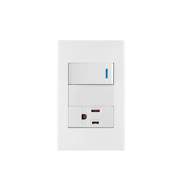 PA-APCO1-EB Placa armada 1 interruptor,1 contacto,1mod, Española, blanco