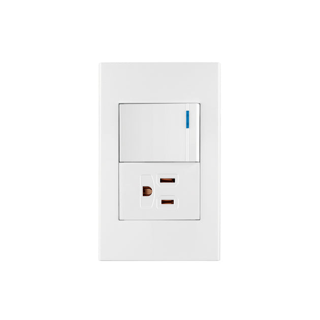 PA-APCO15-EB Placa armada 1 interruptor,1contacto,1.5mod,Española, blanco