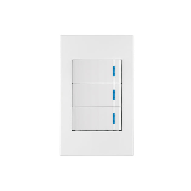 PA-APTR-EEB Placa armada 3 interruptores 1de 3vías,1 mod,Española,blanco