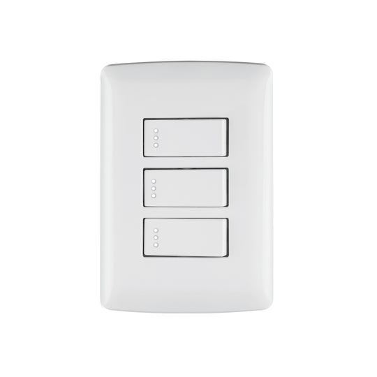 PA-APTR-IB Placa armada 3 interruptores sencillos,blanco,línea Italiana