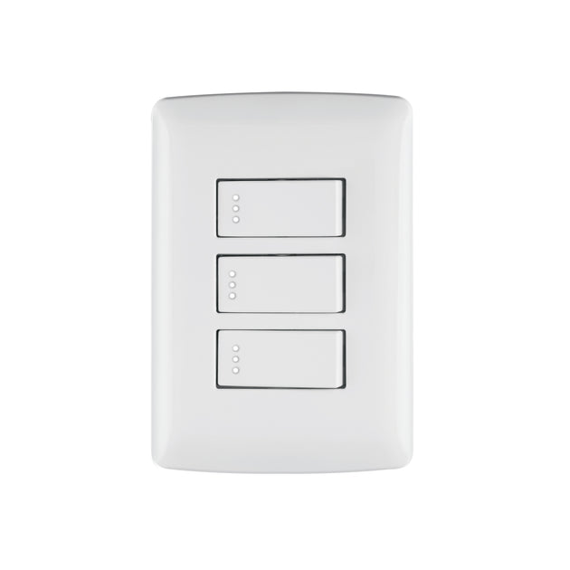 PA-APTR-IB Placa armada 3 interruptores sencillos,blanco,línea Italiana