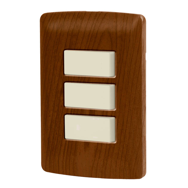 PA-APTR-IM Placa armada 3 interruptores sencillos,madera,línea Italiana