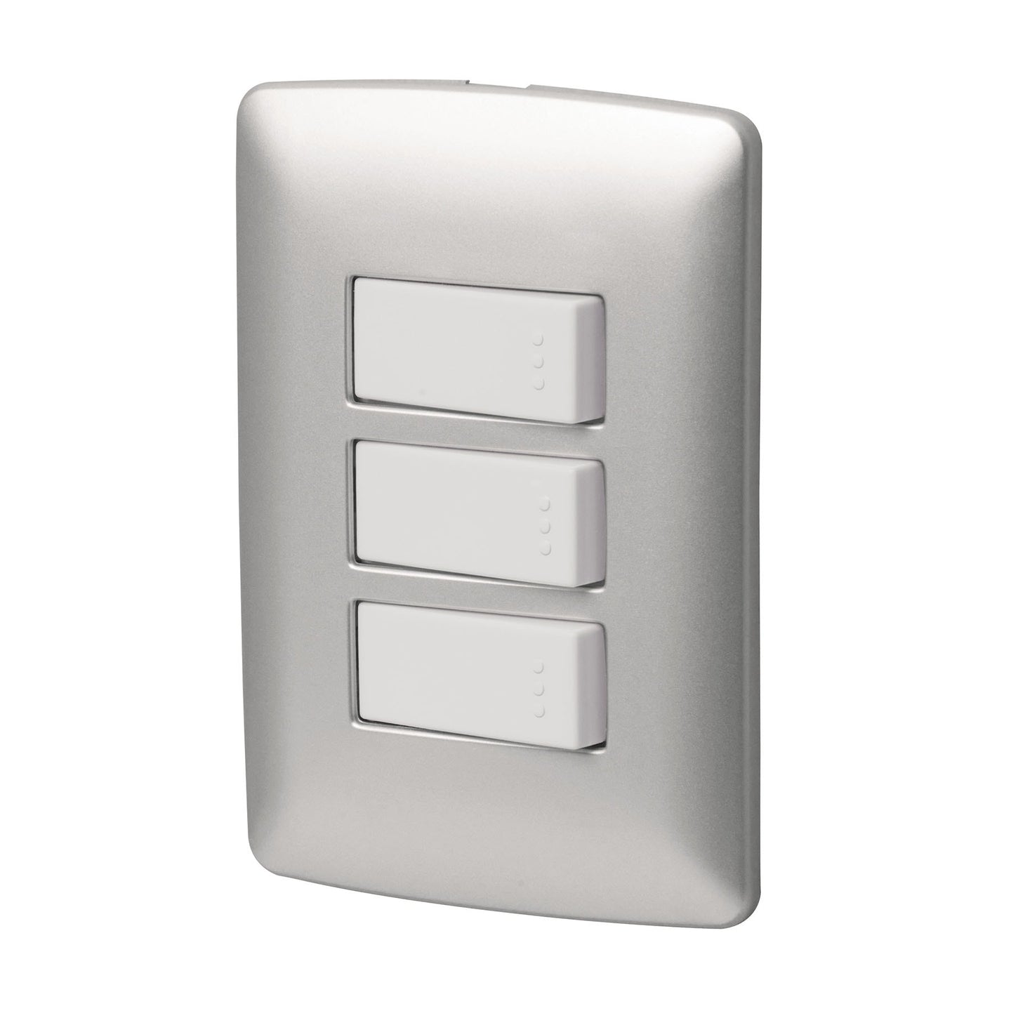 PA-APTR-IP Placa armada 3 interruptores sencillos,plata, línea Italiana