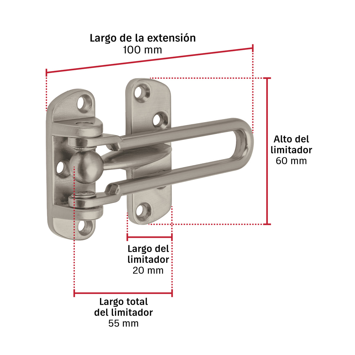Cerrojo de Seguridad Hermex PAAB-4 | Níquel Satinado