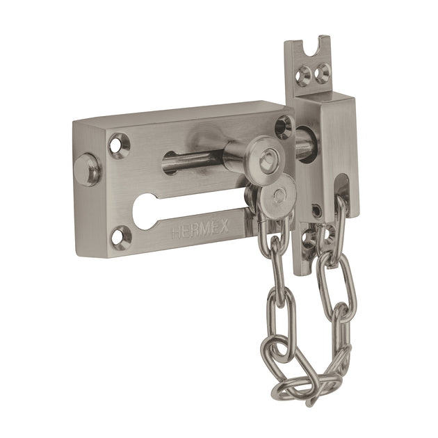 Cerrojo Seguridad Hermex PACA-4 con Cadena Níquel Satinado 8x4.5cm