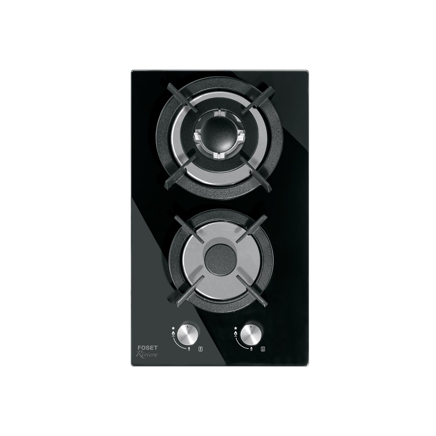 PAE-302GV Parrilla gas empotrable 30cm, 2 quem, vidrio negro, RIVIERA
