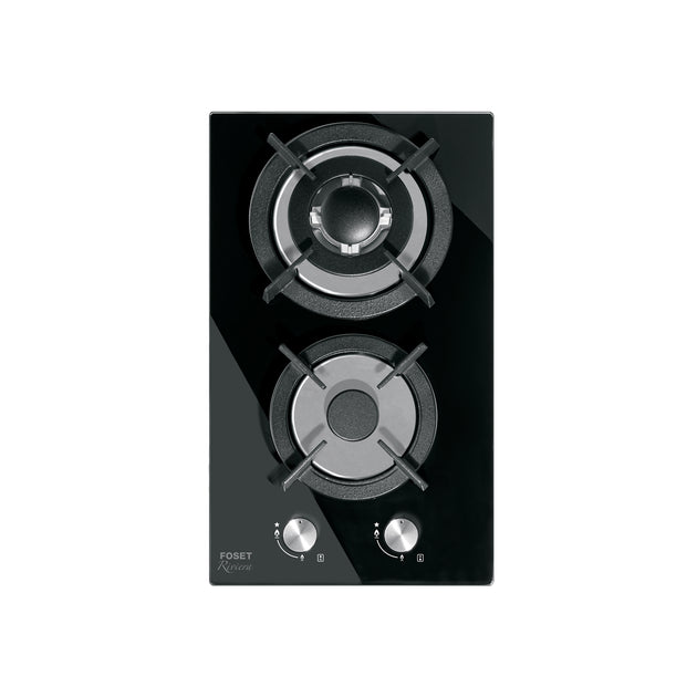 PAE-302GV Parrilla gas empotrable 30cm, 2 quem, vidrio negro, RIVIERA