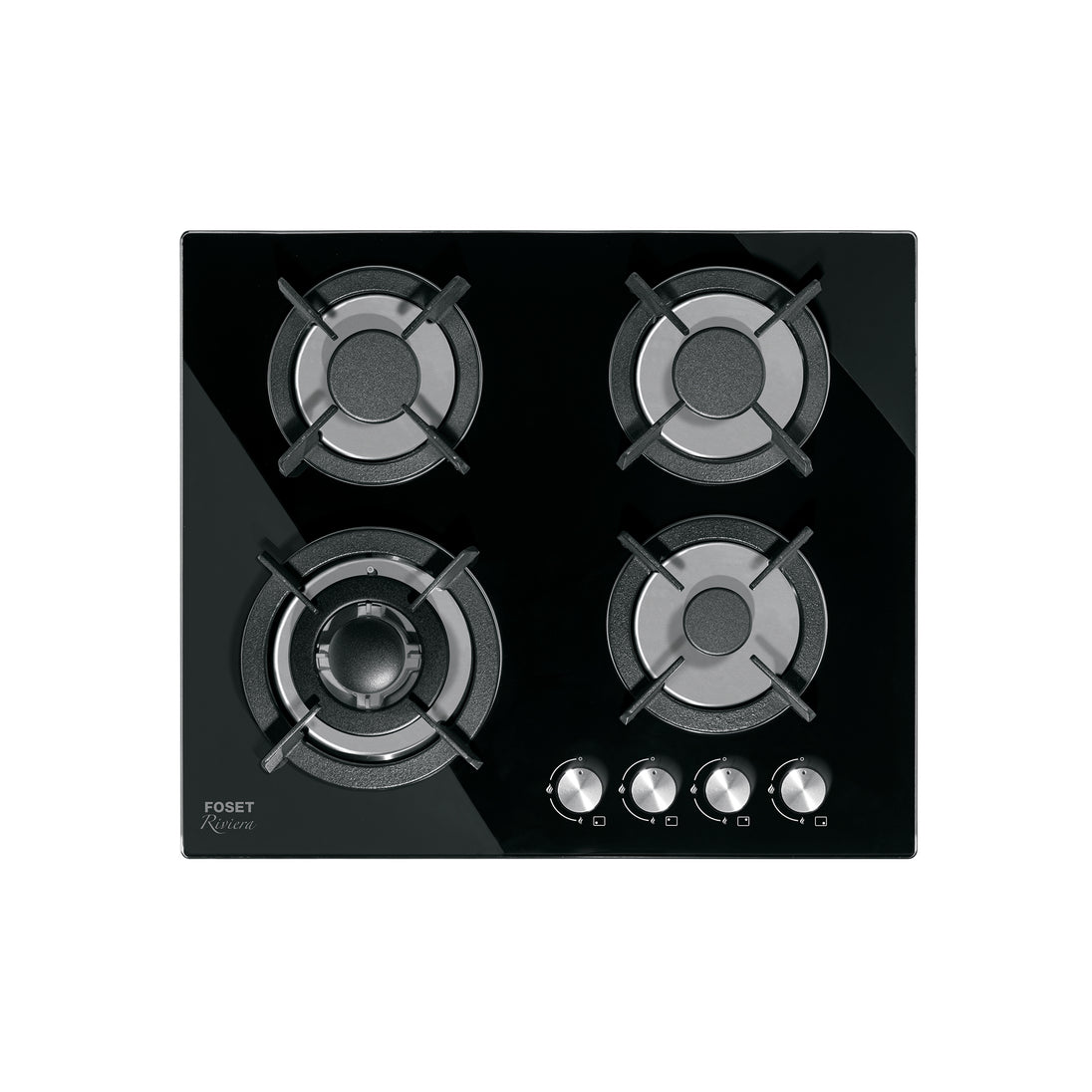 PAE-604GV Parrilla gas empotrable 60cm, 4 quem, vidrio negro, RIVIERA