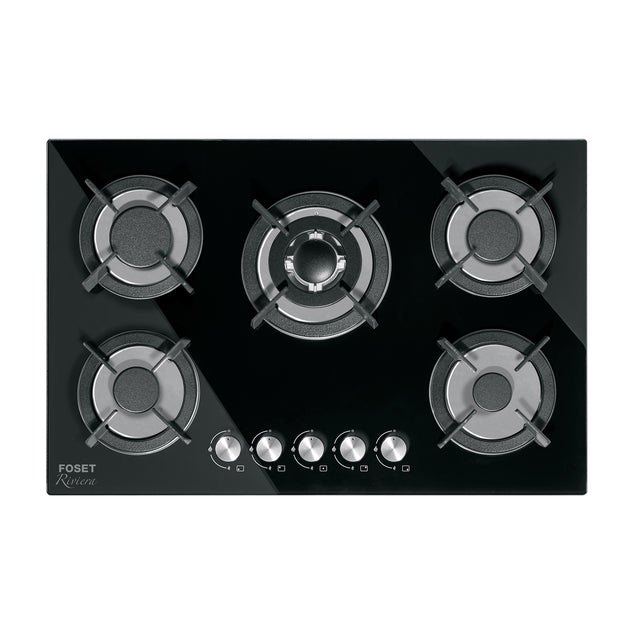 PAE-755GV Parrilla gas empotrable 75cm, 5 quem, vidrio negro, RIVIERA