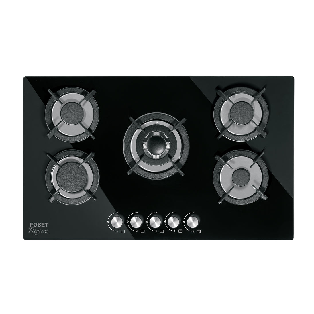 PAE-905GV Parrilla gas empotrable 90cm, 5 quem, vidrio negro, RIVIERA