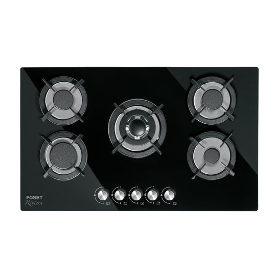 PAE-905GV Parrilla gas empotrable 90cm, 5 quem, vidrio negro, RIVIERA
