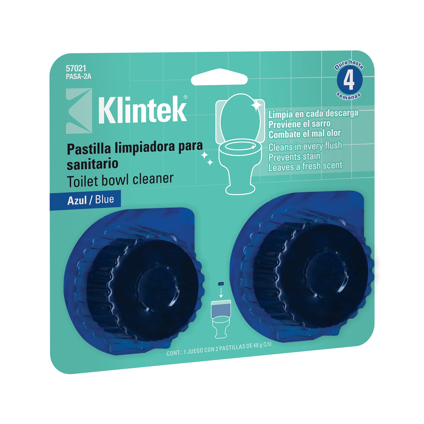 PASA-2A Blíster con 2 pastillas azules desinfectantes para tanque WC