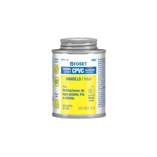 PCPVC-145 Cemento p/CPVC, amarillo, toda presión, lata 145ml, FOSET