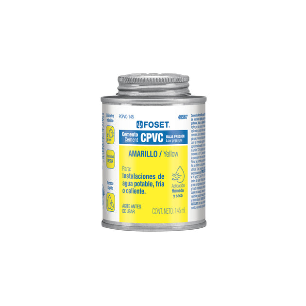 PCPVC-145 Cemento p/CPVC, amarillo, toda presión, lata 145ml, FOSET