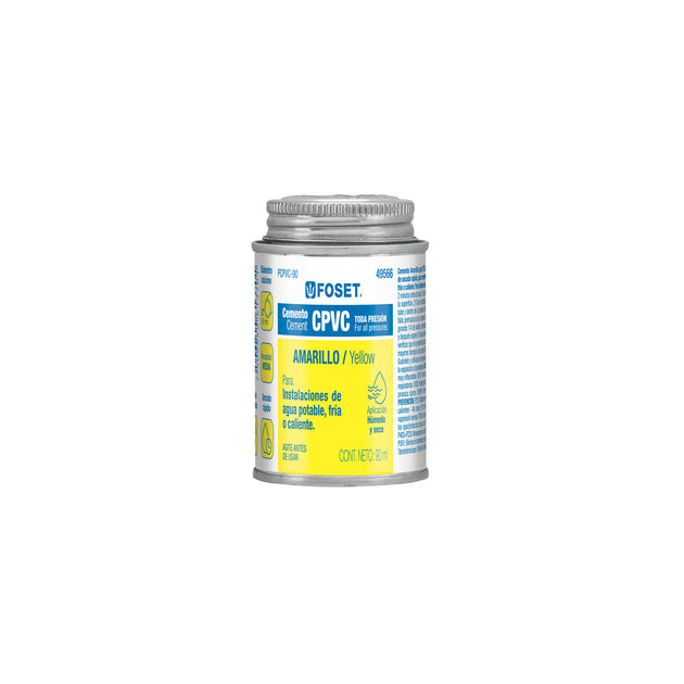 PCPVC-90 Cemento p/CPVC, amarillo, toda presión, lata 90ml, FOSET