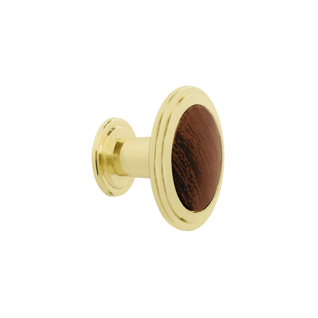 PER-062 Perilla metálica, latón brillante, inserto madera, HERMEX