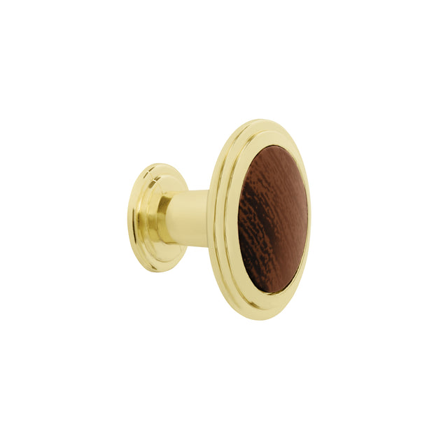 PER-062 Perilla metálica, latón brillante, inserto madera, HERMEX
