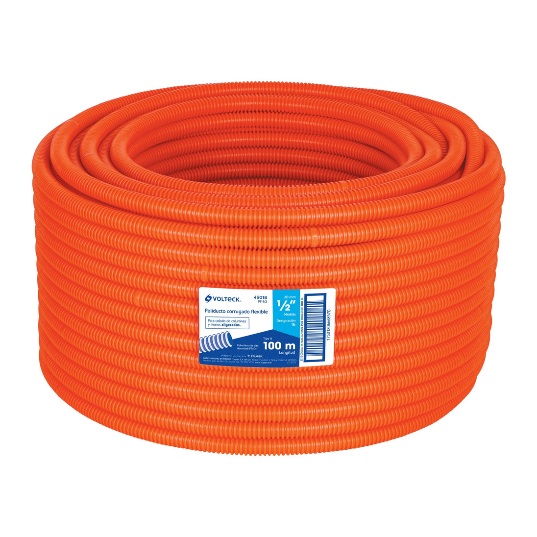 PF-1/2 Metro de poliducto 1/2" corrugado flex. s/guía, rollo 100 m