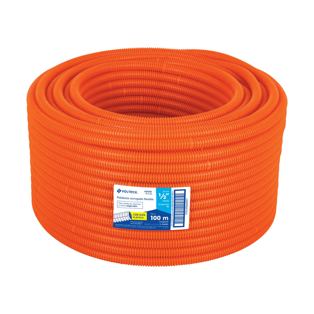 PF-1/2G Metro de poliducto 1/2" corrugado flex. c/guía, rollo 100 m