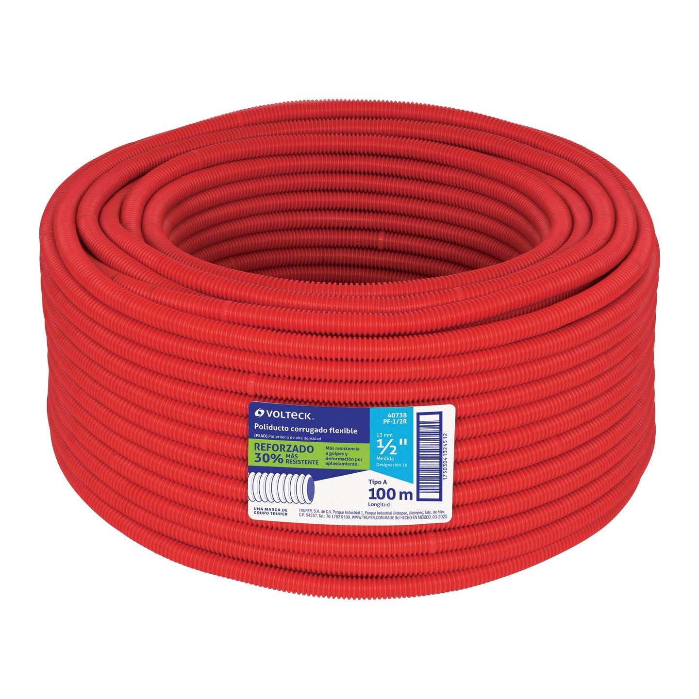 PF-1/2R Metro de poliducto 1/2" corrugado flex. reforz. s/guía, 100m
