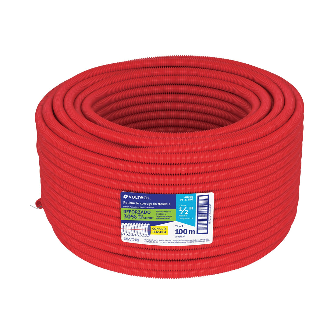 PF-1/2RG Metro de poliducto 1/2" corrugado flex. reforz. c/guía, 100m