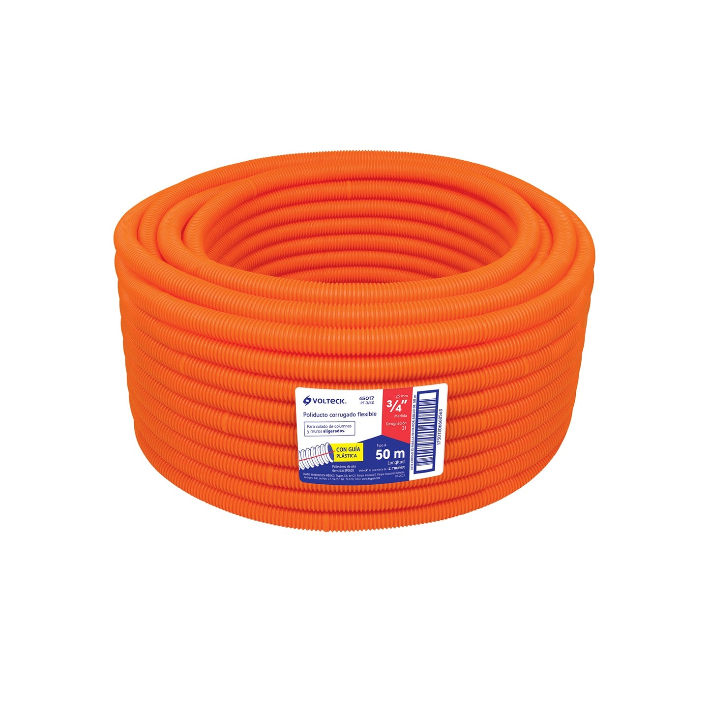 PF-3/4G Metro de poliducto 3/4" corrugado flex. c/guía, rollo 50 m