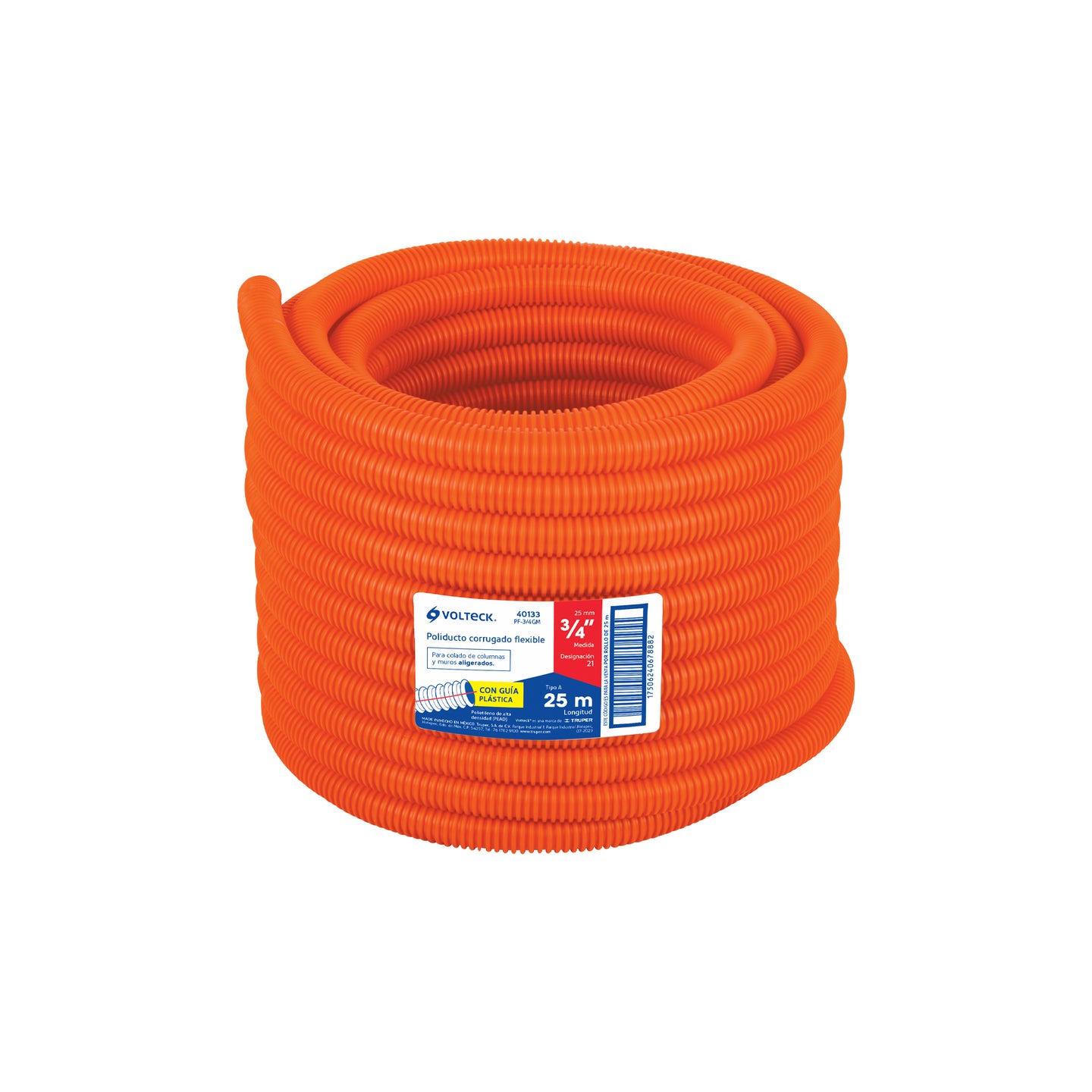 PF-3/4GM Metro de poliducto 3/4" corrugado flex. c/guía, rollo 25 m