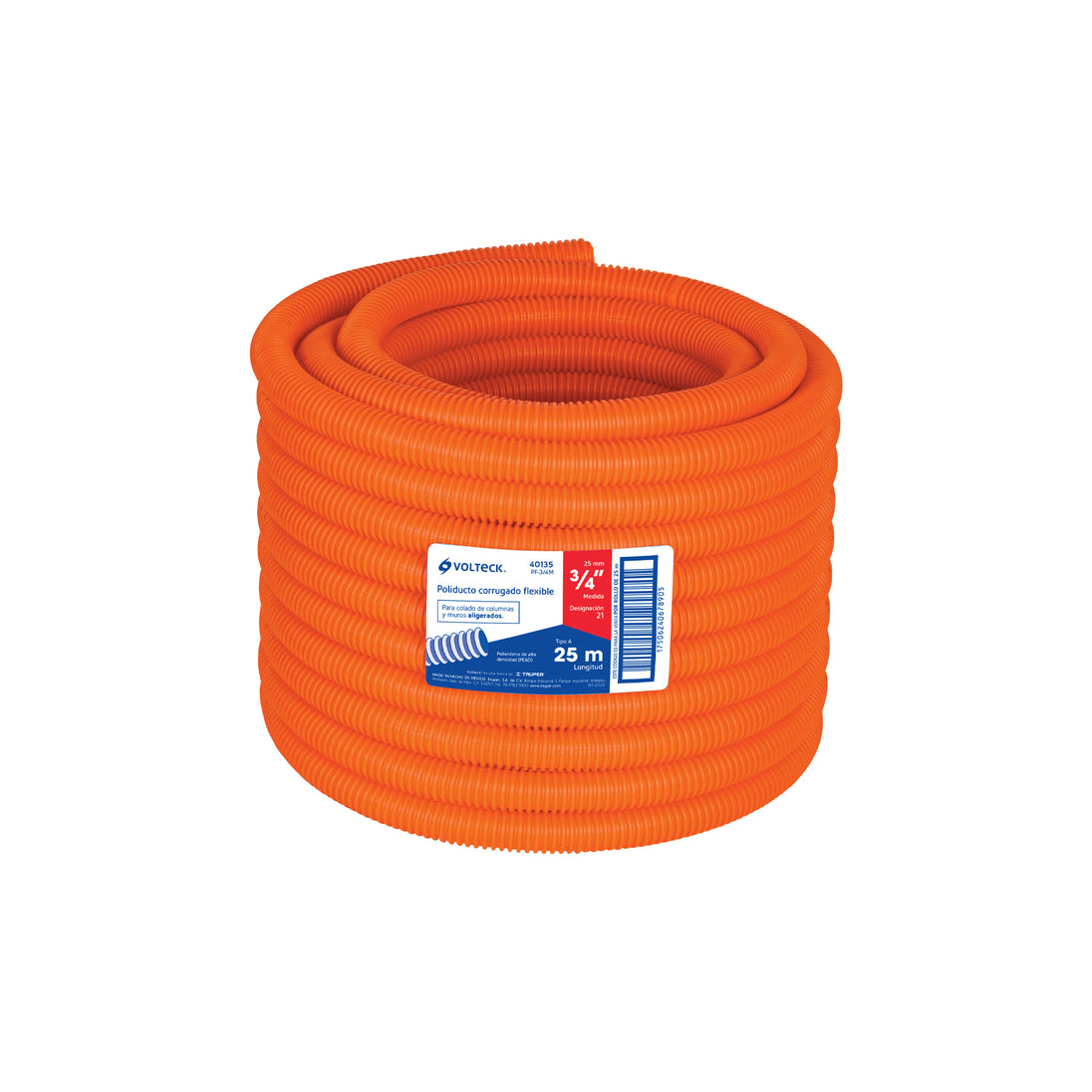 PF-3/4M Metro de poliducto 3/4" corrugado flex. s/guía, rollo 25 m