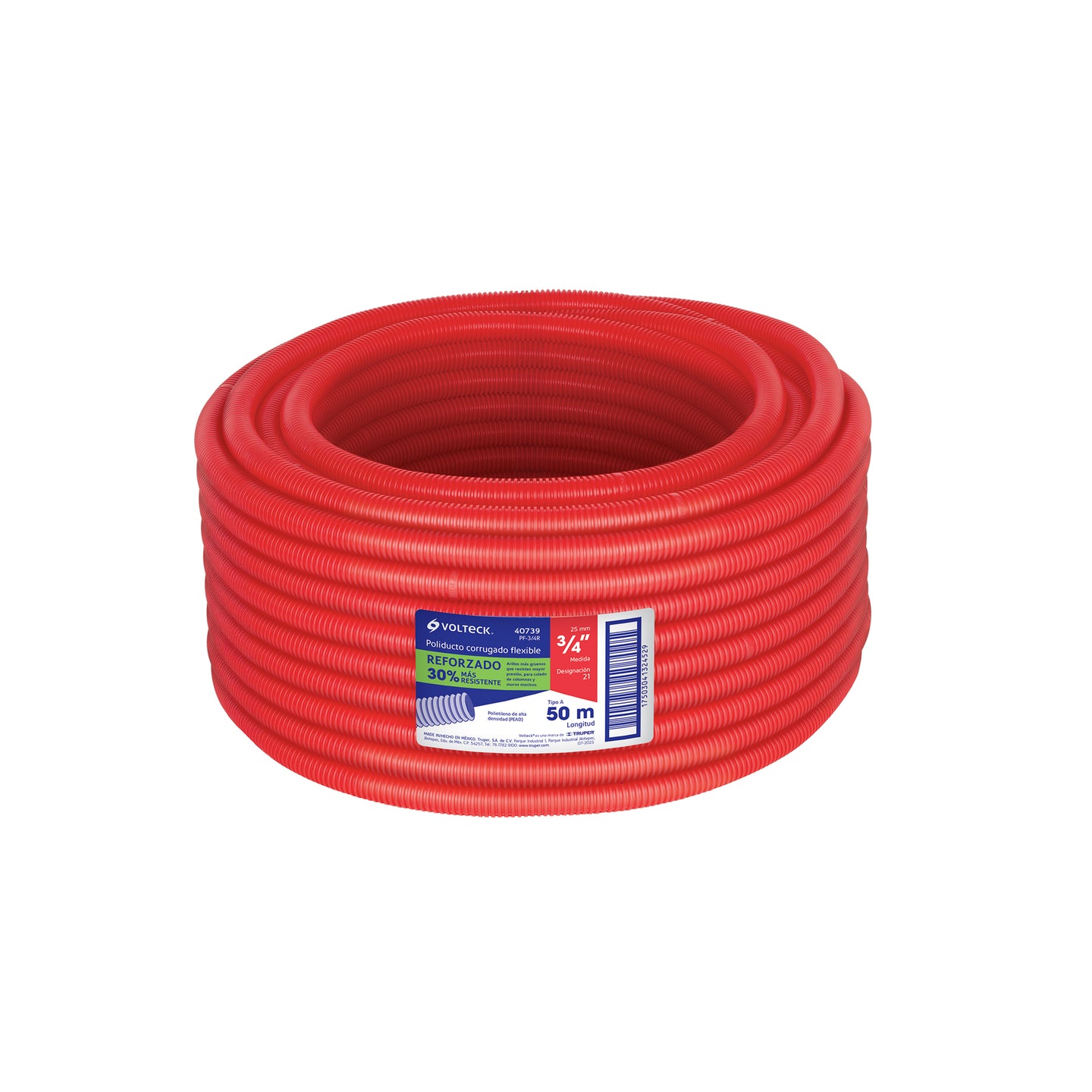 PF-3/4R Metro de poliducto 3/4" corrugado flex. reforz. s/guía, 50m