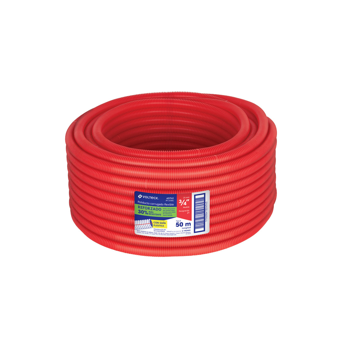 PF-3/4RG Metro de poliducto 3/4" corrugado flex. reforz. c/guía, 50m